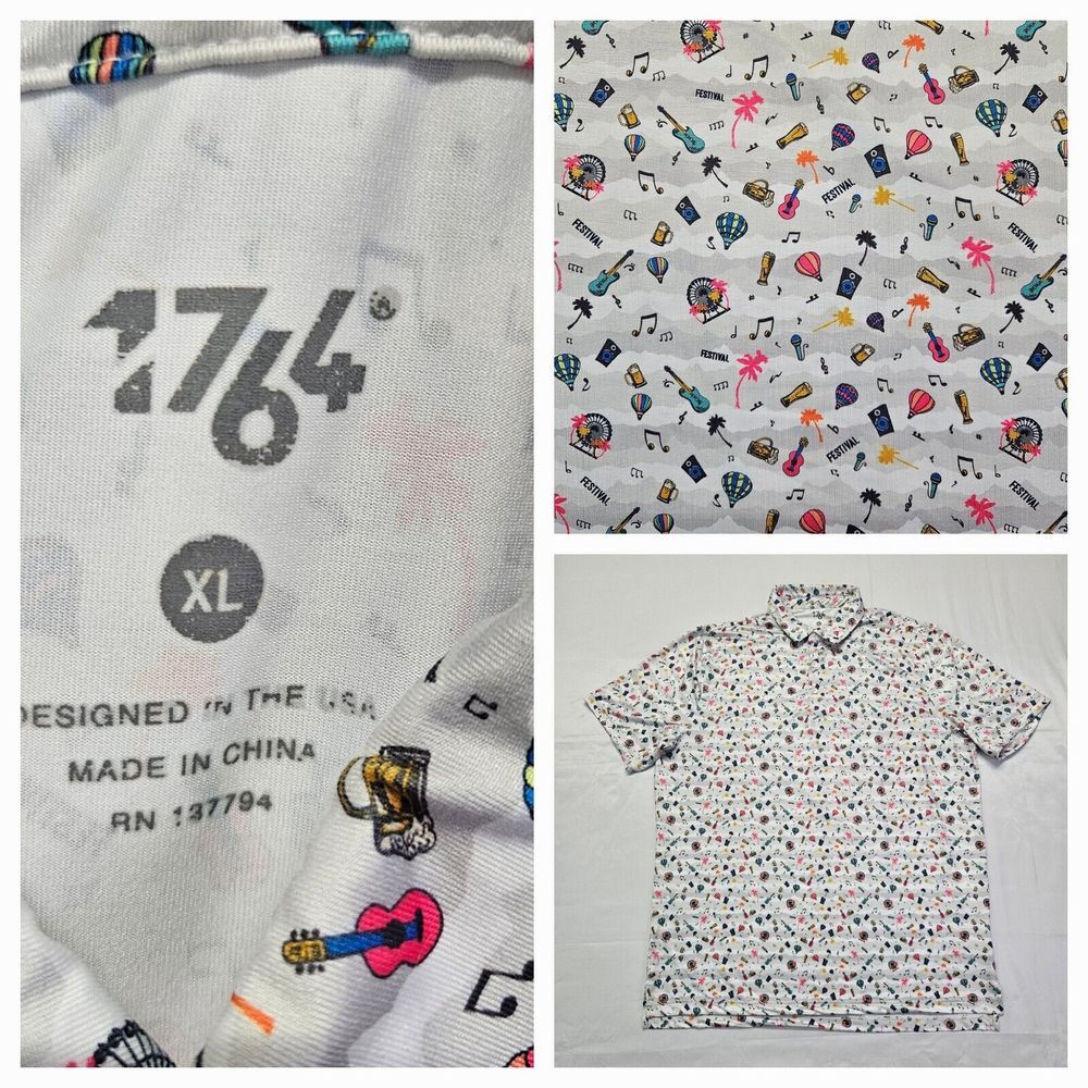1764‎ Performance Golf Polo Shirt Men XL Festival Geometric Print